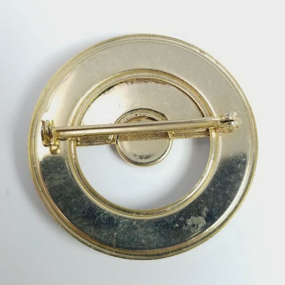 Vintage Black Enamel Round Circle Brooch, Minimal Modern Unisex Retro Design Pin - Picture 3 of 6